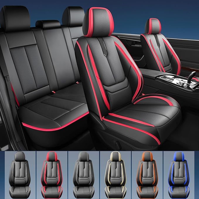 Fit Fj Cruiser Car Seat Covers for Toyota Fj Cruiser 2007-2013 2014 -Upgraded Premium Waterproof & Breathable Leather,Airbag Compatible,All-Weather Seat Cushion Protector,Full Set,Black-Red
