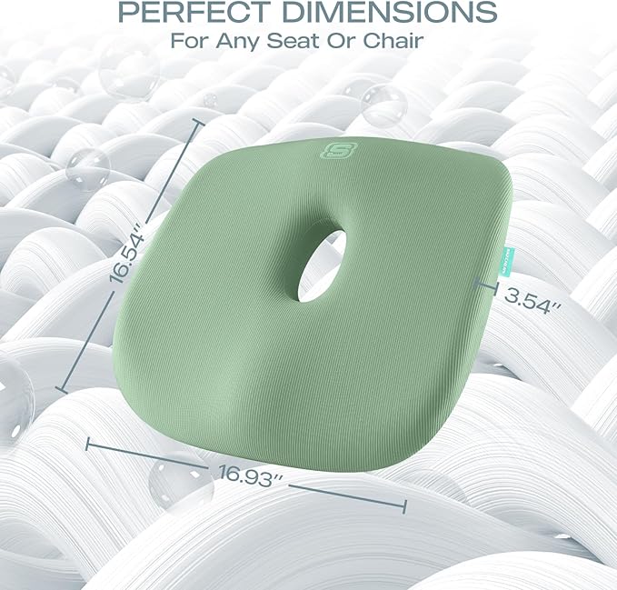 Skechers Seat Cushion Memory Foam,Donut Pillow Office Chair Cushion for Tailbone Pain Relief,Butt Pillow for Office Chair,Car seat Cushion,Long Sitting Office Workers,and Car Drivers,Green