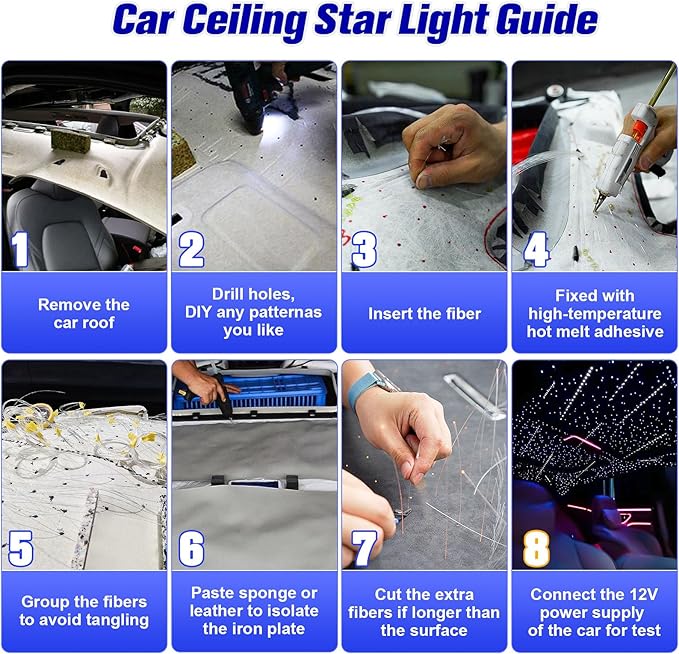 12W Twinkle & Meteor 2 in 1 RGBW Starlight Headliner Kit, 450pcs of(0.03+0.04+0.06in)*9.8ft+96pcs Shooting Star kit for Car Roof/Home Ceiling with Bluetooth APP/Remote Control/Music Effect