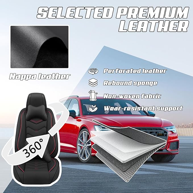Car Seat Covers Fit for Toyota rav4 2000-2026, Stylish Sport Seat Covers, Waterproof Wear-Resistant Premium Nappa Leather Car Seat Cover.(2 Pcs Front with Pillow/Black)