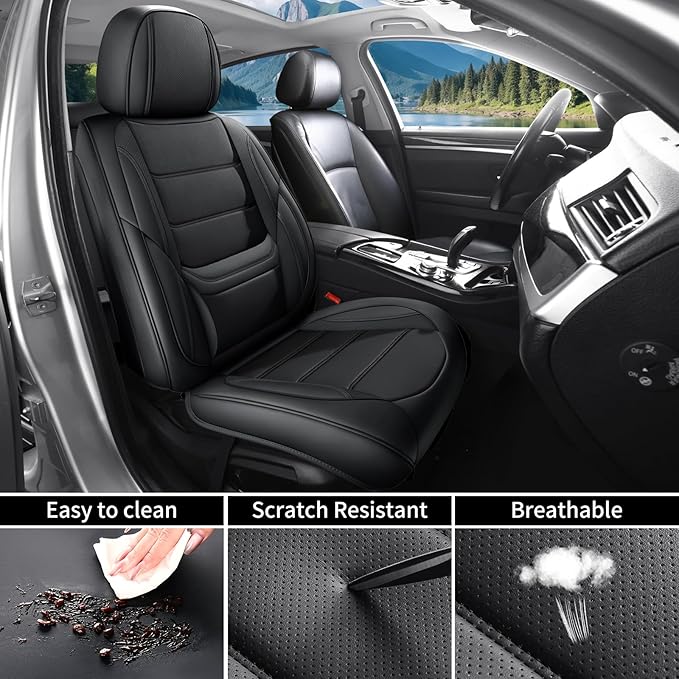 Car Seat Covers Full Set Custom Fit for Mercury Mariner 2005-2011,Premium Faux Leather with Lumbar Support, Breathable, Anti-Slip & Soft Touch(Black,Fullset)