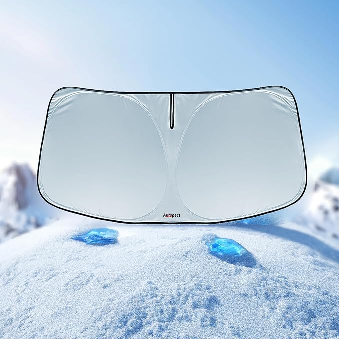 Windshield Sun Shade for Toyota Camry 2025-2026 LE/XLE/SE/XSE/Hybrid – Custom Fit Sun Shield with Mirror Cut‑Out, Blocks Heat & UV, Foldable with Storage Pouch - Toyota Camry Windshield Sunshade