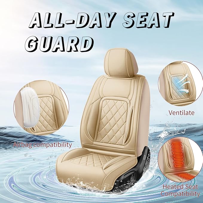 Fit HRV Car Seat Covers Compatible with Honda HRV 2016-2025 2026, Premium Leather Breathable, Wear Resistant, Airbag Compatible, All-Weather Protection & Full Coverage, 2 Front Seat Beige