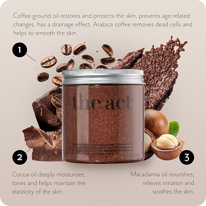 Salt Body Scrub with Cocoa & Coffee Oil, Vitamin E, Menthol - Exfoliating Body Scrub for Moisturizing Skin, Cleansing - Home Spa Care, Gift for Women Men, Vegan, Organic 10.58 Oz
