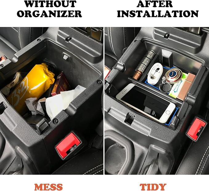 Compatible with Center Console Organizer Tray Jeep Wrangler JL/JLU 2018-2022 2023 2024 2025 2026 and Jeep Gladiator JT Truck 2020-2024 2025 2026 Insert Armrest Accessories (Not for JK/JKU)(Blue Trim)