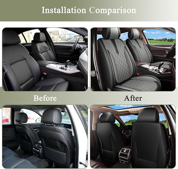 Car Seat Covers Front Pair for Toyota Prius 2003-2015: Breathable Perforated Leather Seat Cover (Black&Grey)