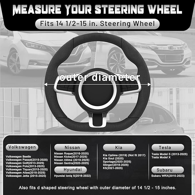 SEG Direct Diamond Flat Bottom Steering Wheel Cover, D Shaped Car Wheel Cover 14 1/2-15 in. (37-39 cm), Bling Sparkly Rhinestones, Black with Black Diamond