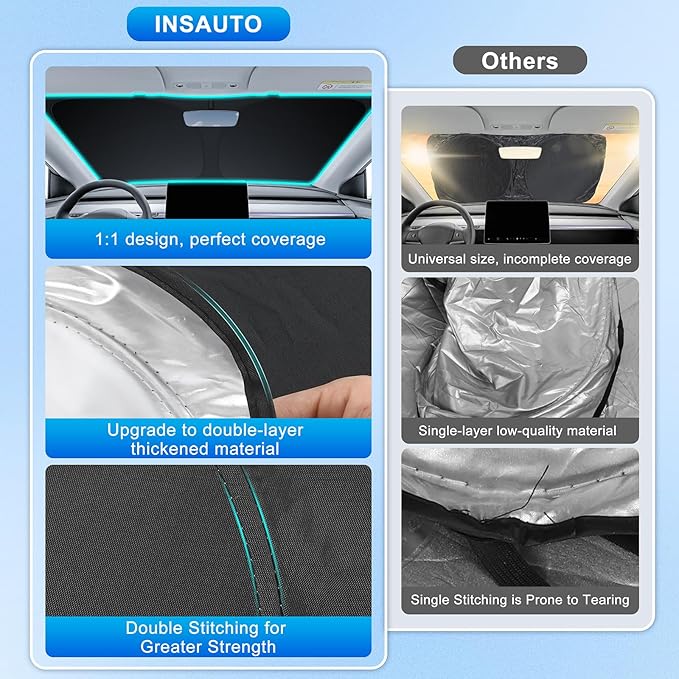 INSAUTO Custom Fit Windshield Sun Shade Accessories for Toyota Camry 2007-2011, Foldable Front Window Sunshade, UV & Heat Reflector, Keeps Interior Cool, Includes Storage Bag