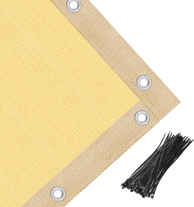 Amagenix 90% Shade Fabric 15'X 22' Sand Sun Shade Cloth with Grommets for Pergola Replacement Shade Cover Canopy, Heavy Duty, Cable Zip Ties Included (We Customized)