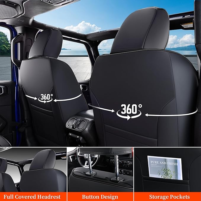 Coverado Seat Covers for Jeep Wrangler, Waterproof Leather Car Front Seat Cover for Truck Pickup, Full Coverage Car Seat Cushion Protector Custom Fit for 2013-2017 Jeep Wrangler 2-Door/4-Door(Black)