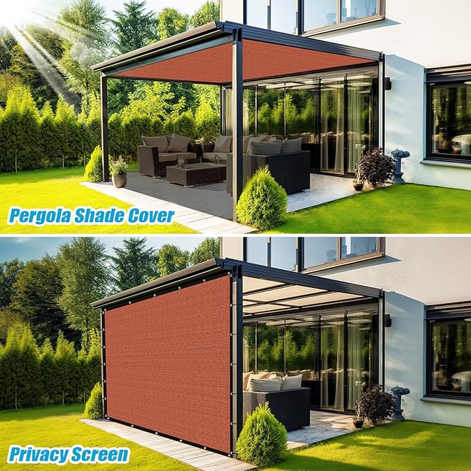 Amagenix 90% Pergola Shade Cover 8' X 11' Sun Shade Cloth with Grommets for Outdoor Garden Patio Porch, Commercial Grade 200 GSM - Cable Zip Ties Included (We Customized) GN108, Rust Red