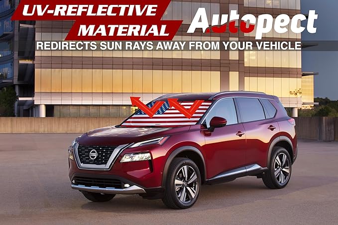 Windshield Sun Shade - American Flag Design, High-Resolution Sun Visor for Car, Truck, SUV with Mirror Cut-Out for Interior Sun Protection, Foldable Car Sun Shade (Original, Small)