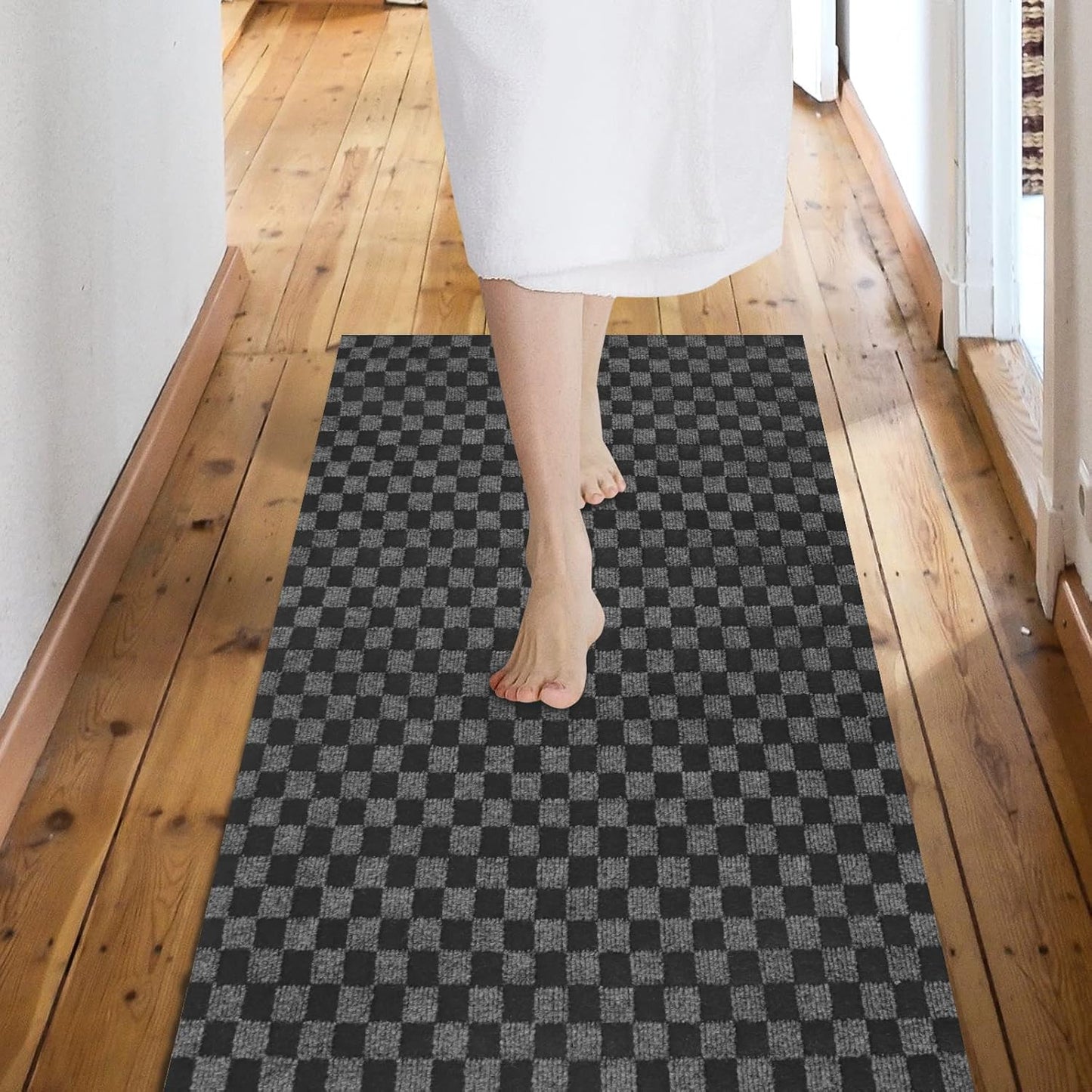 Custom Size Backed Non-Slip Area Rugs Runner, Easy Clean, Waterproof Runner Rugs for Hallway Entryway, Kitchen, Laundry, 4FT x 7FT, Gray Checkered