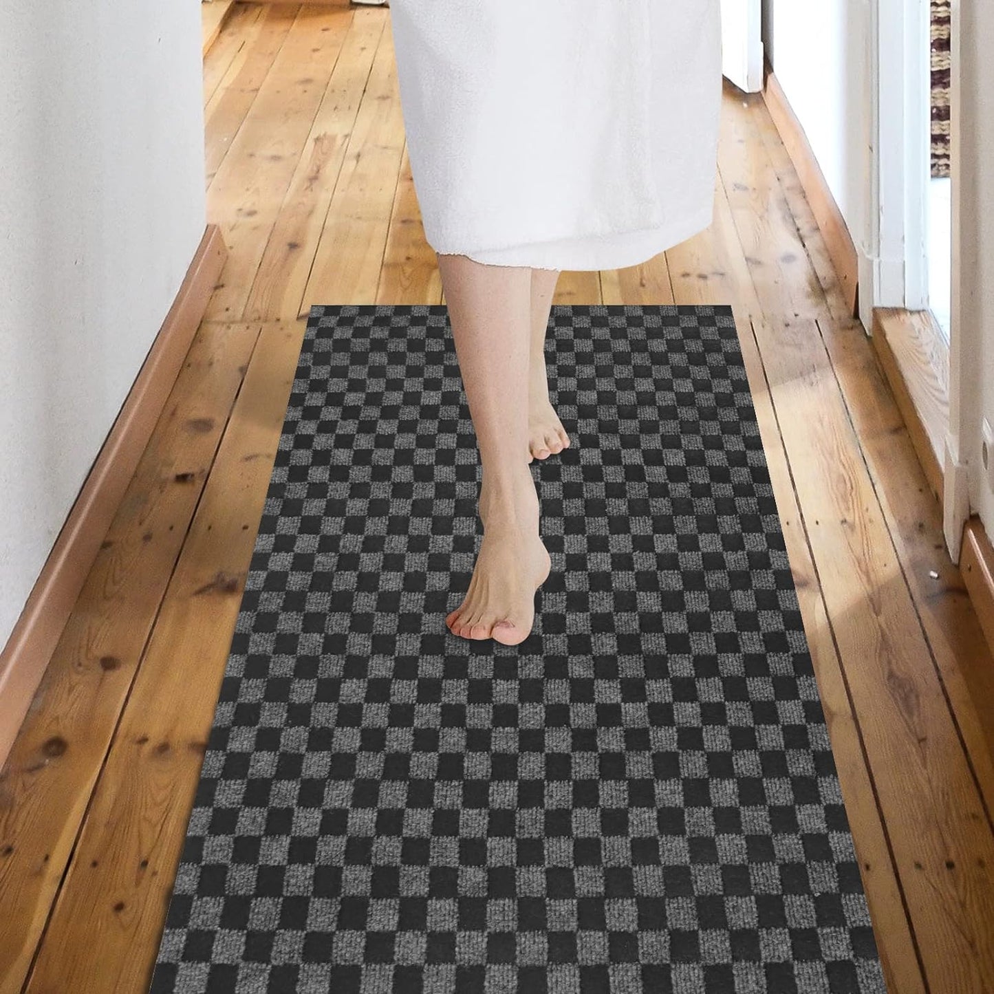 Custom Size Backed Non-Slip Area Rugs Runner, Easy Clean, Waterproof Runner Rugs for Hallway Entryway, Kitchen, Laundry, 4FT x 23FT, Gray Checkered