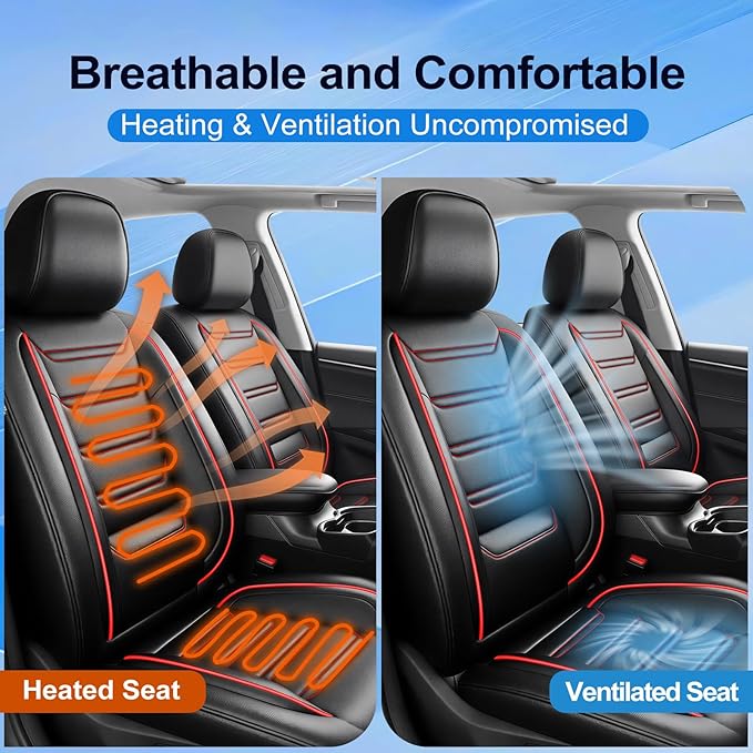 Fit Sonic Car Seat Covers (Front Pair) for Select Chevrolet/Chevy Sonic 2012-2020 - Premium Full Coverage Leather, Airbag Compatible, Waterproof & All Weather Seat Cushion Protector, Red Trim
