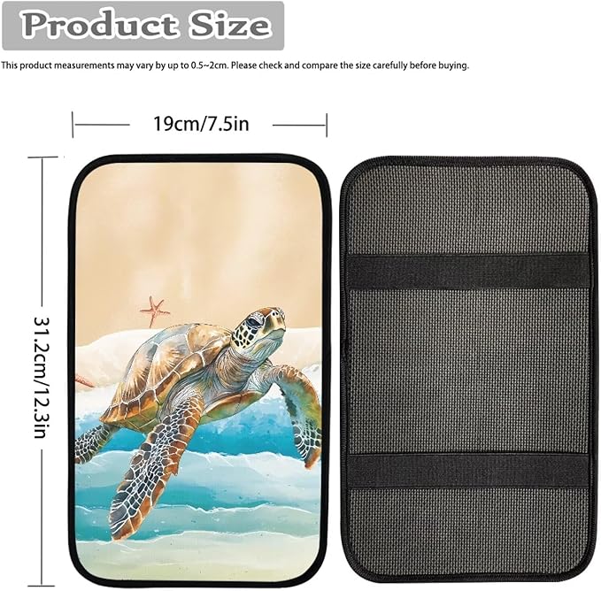 Suobstales Turtle Starfish Beach Print Car Armrest Pad Soft Center Console Arm Rest Protector Cover Universal Car Interior Accessories Decoration