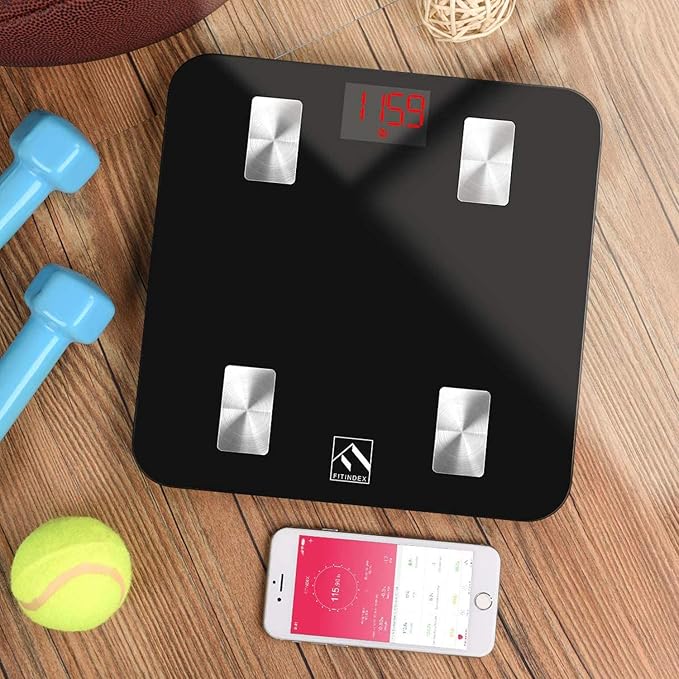 FITINDEX Scale with BMI, Body Fat, Muscle Mass, Smart Scale for Body Weight, Bluetooth, Digital, Sync with App, User Health Equipment, FSA HSA Eligible