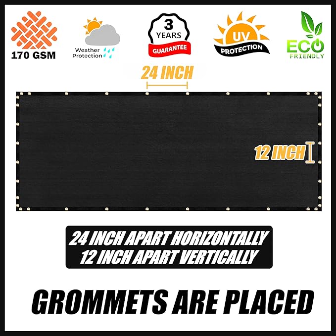 Royal Shade Custom Size 5' x 143' Black Fence Privacy Screen Windscreen Cover Netting Mesh Fabric Cloth - Cable Zip Ties Included (We Make Custom Size)