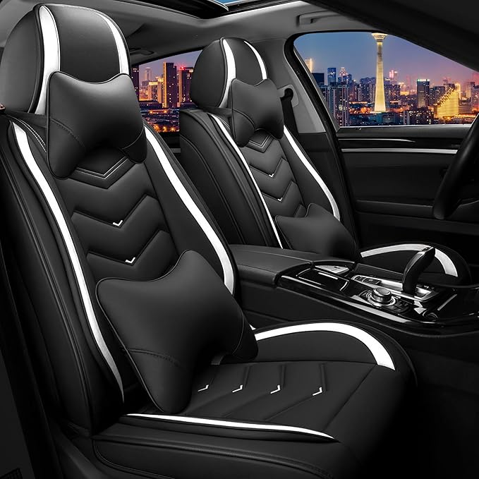 CTDS Car Seat Covers for Nissan Pathfinder 2000-2026, Stylish Sport Seat Cover, Premium Nappa Leather Car Seat Cover. Automobile Seat Covers Sets.(Luxury 2 Seats/Black White)