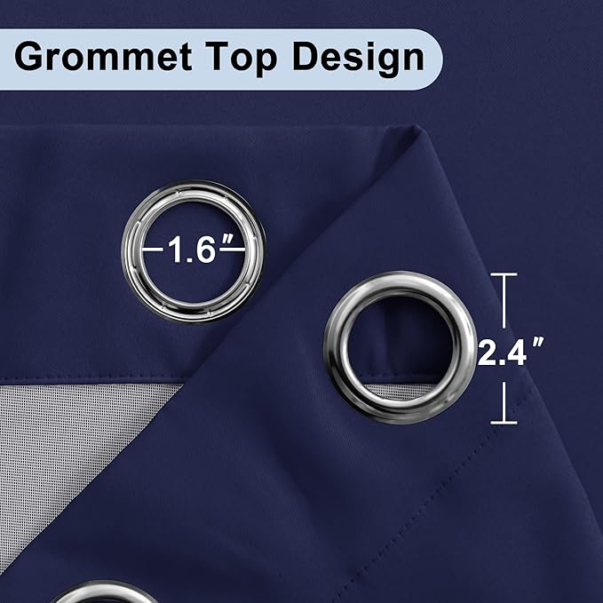 XWZO 100% Blackout Curtains 84 Inches Long with Tiebacks- Noise Blocking & Energy Efficiency Window Draperies Grommet Top with Black Liner for Bedroom/Living Room, Navy Blue, W60 x L84, Set of 2