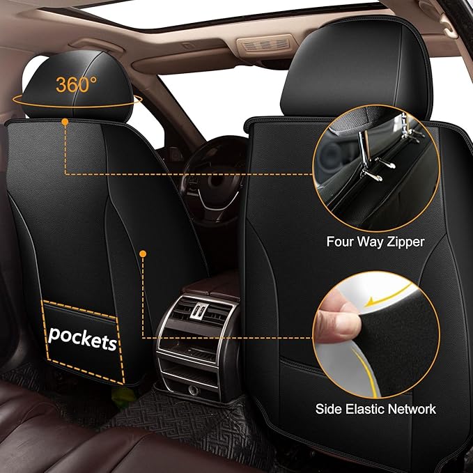 Car Seat Covers Fit for Kia Sorento 2007-2023 2024 2025 Front Set Leather Seat Covers Set with Lumbar Support Premium Automotive Cushion Protector(2 Seat, Black)