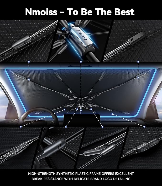 Windshield Sun Shade Umbrella for Toyota Tacoma - [Vinyl Coating Heat Shield] Protect Car from Sun Rays & Heat Damage Keep Cool and Protect Interior, Spring Structure Edge