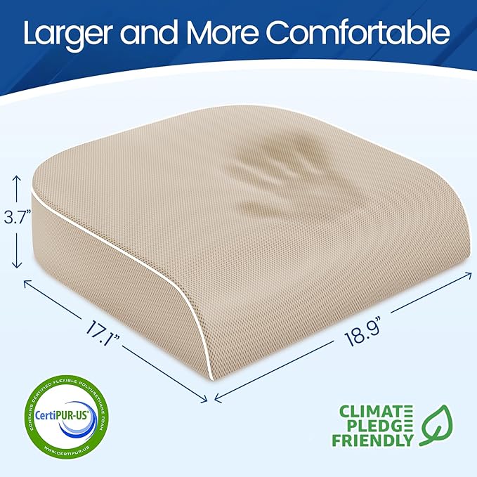 Seat Cushion for Tailbone Pain Relief, Office Chair Cushion, Memory Foam Large Chair Cushion with Non-Slip Cover for Soft Support at Office Chair, Car Seat, Airplane Beige/2X-Large