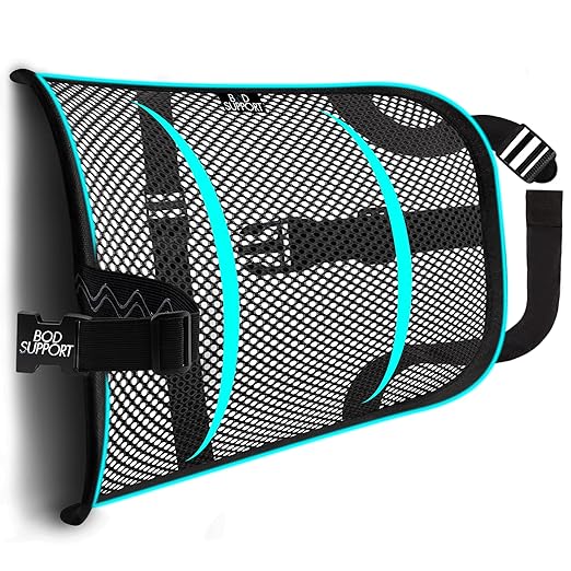 Lumbar Support - Breathable Mesh Office & Car Chair Back Support with Double Adjustable Straps for All-Day Comfort