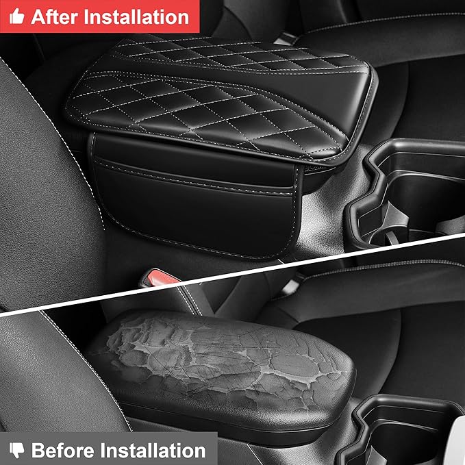 Car Center Console Cover Fit for Jeep Gladiator - Leather Armrest Covers with 2 Storage Pockets(Black)