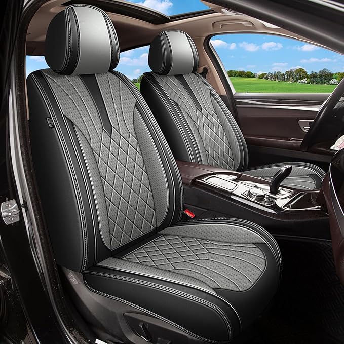 Full Set Car Seat Covers for Acura TSX 2009-2014: Breathable Perforated Leather Seat Cover (Black&Grey)