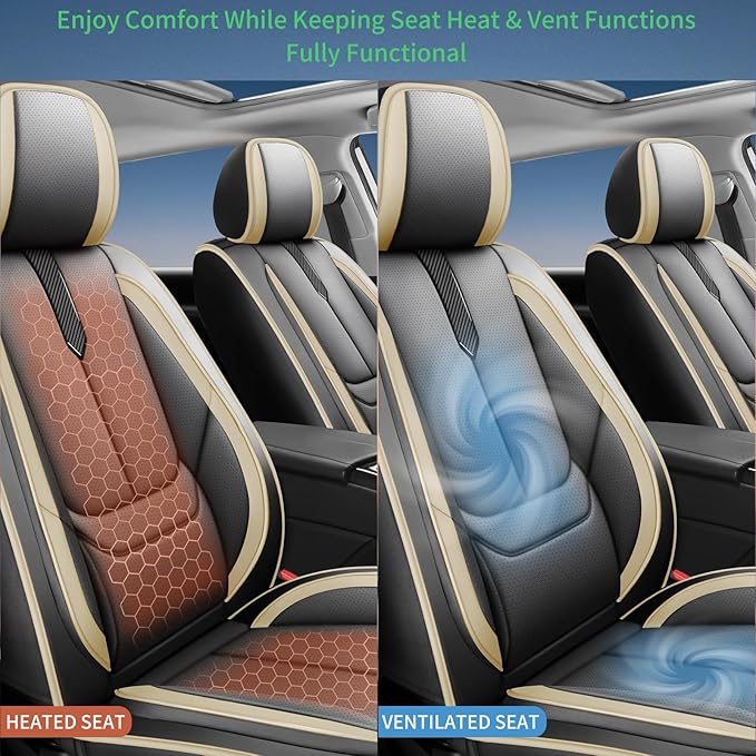 Fit Yaris Car Seat Covers for Toyota Yaris 2008-2018 2019 2020-Upgraded Premium Waterproof & Breathable Leather,Airbag Compatible,All-Weather Seat Cushion Protector,2 Front/Black-Beige