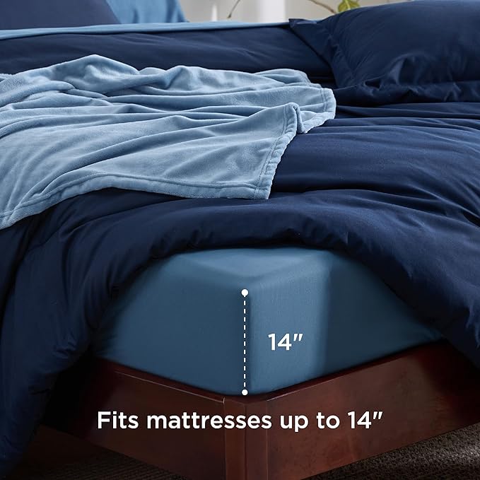 Bedsure King Comforter Set Navy Blue, 8 Pieces Prewashed King Size Bed in a Bag with Soft Fleece Bed Blanket, Down Alternative Bedding Set for All Seasons, Sheets, Pillowcases & Shams
