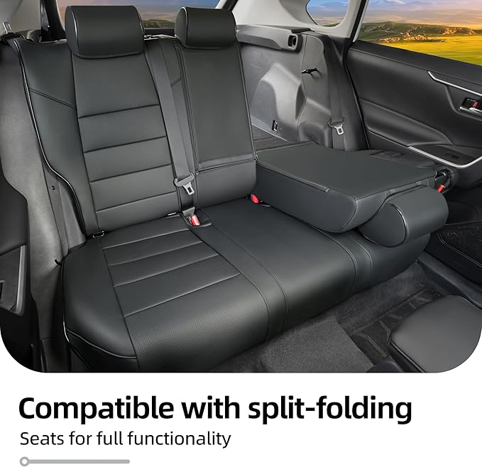 Lolcar Rav4 Seat Covers Custom Fit for Toyota RAV4 Adventure,TRD-Off Road 2019 2020 2021 2022 2023 2024, Leather Truck Seat Cover Full Set for SUV,Faux Leather(Black)