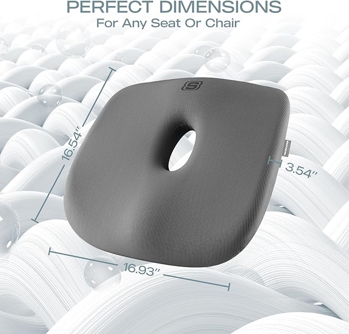 Skechers Seat Cushion Memory Foam,Donut Pillow Office Chair Cushion for Tailbone Pain Relief,Butt Pillow for Office Chair,Car seat Cushion,Long Sitting Office Workers,and Car Drivers,Grey