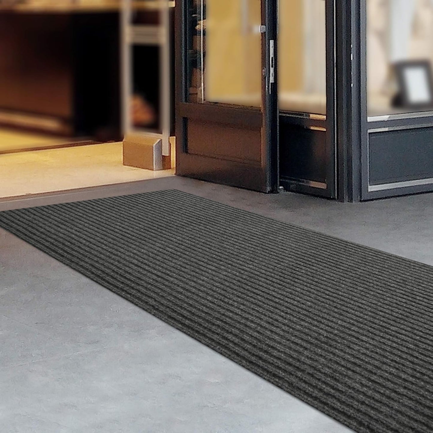 iCustomRug Spartan Weather Warrior Duty Indoor/Outdoor Utility Ribbed in 3ft,4ft,6ft Widths 70 Custom Sizes with Natural Non-Slip Rubber Backing 4'X46' in Charcoal
