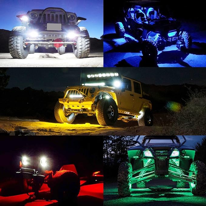 2 Pods LED Rock Lights, Ampper Waterproof LED Neon Underglow Light for Car Truck ATV UTV SUV Offroad Boat Underbody Glow Trail Rig Lamp (White)