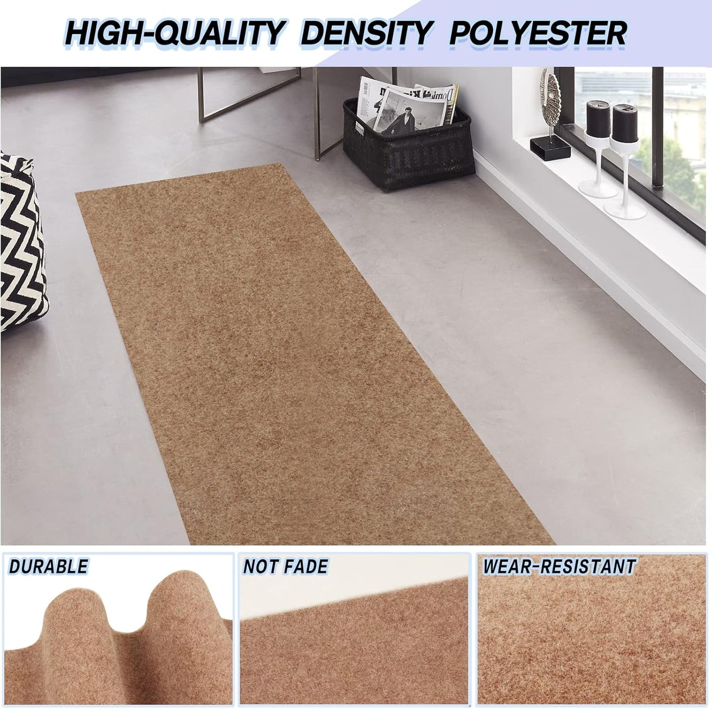 Custom Size Backed Non-Slip Area Rugs Runner, Easy Clean, Waterproof Runner Rugs for Hallway Entryway, Kitchen, Laundry, 4FT x 81FT, Beige
