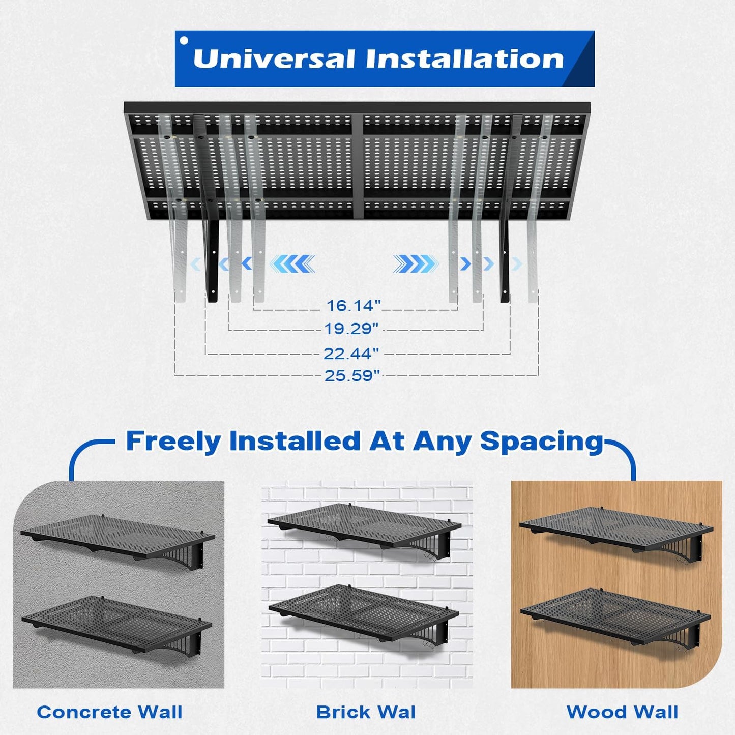 YOLENY 2-Pack 2x3FT Adjustable Heavy Duty Garage Wall Shelving, 500lbs Load Capacity Wall Mount Storage Shelf, Garage Storage Rack with Hooks, Metal Floating Shelves Organizer for Workshop