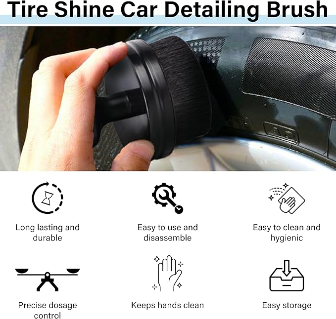 Tire Shine Applicator Brush, Tire Shine Brushes, Tire Dressing Brush Applicator with Seal Cover, Tire Brush for Car Detailing, Tire Gel Applicator, High Density Detail Factory Tire Brush (Black)