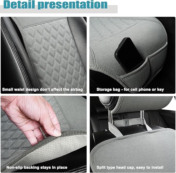 West Llama Linen Car Seat Covers-Breathable & Soft-Front Car Seat Protector Universal Fit 90% Cars,SUVs,Trucks,Diamond Pattern- 1Piece,Gray