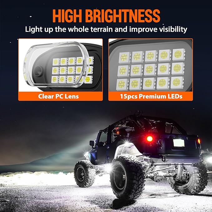 Rock Lights 12 Pods High Bright White LED Underglow Lights for Jeep Trucks Golf Cart ATV UTV RZR SUV Offroad Pickup Accessories