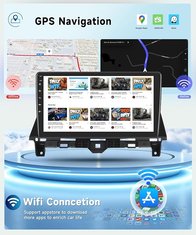 8 CORE 4G+64G Car Radio Stereo for Honda Accord 2008-2013 with Wireless CarPlay/Android Auto, 10.1 inch 1280 * 720P IPS Touch Screen Android 13 GPS WiFi Bluetooth 32-Band DSP SWC HD Camera