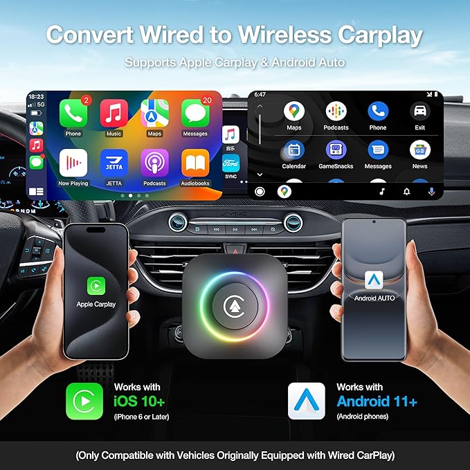 Wireless CarPlay Adapter Magic AI Box, Upgraded CarPlay & Android Auto, Support USB App Install, Screen Mirror, Plug & Play Magic Box for iOS/Android & Cars 2015+