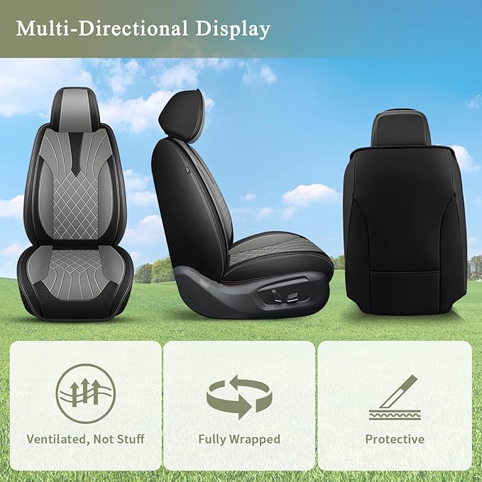 Car Seat Covers Front Pair for Nissan Pathfinder 2011-2024 2025 2026: Breathable Perforated Leather Seat Cover (Black&Grey)