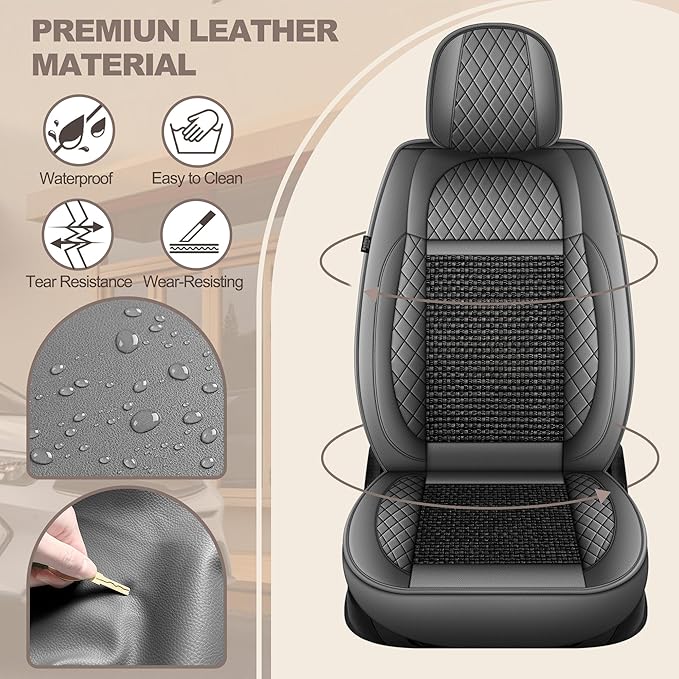 TTX LIGHTING for Subaru Legacy 1995-2026 Car Seat Covers, Breathable Ice Silk & Leather Seat Protector, Cool & Anti-Sweat for Long Driving, Airbag Compatible, 2 Front Seats (Black&Gray)