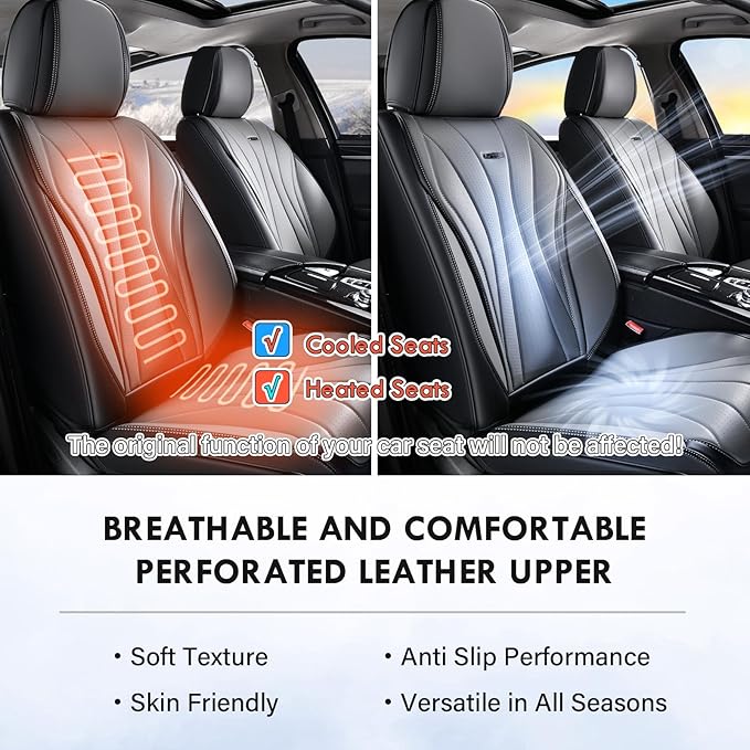 Coverado Car Seat Covers Front Seat, Waterproof Seat Cover, Leather Seat Cover for Cars, Automotive Seat Cover, Driver Car Seat Protector, Front Seat Cushion Universal Fit for Most Cars (Black&Gray)