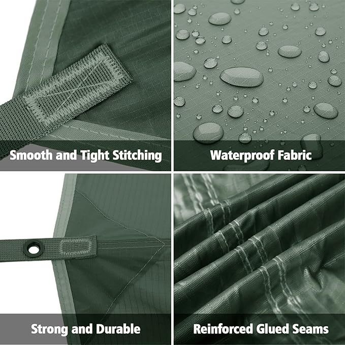 FREE SOLDIER Camping Tarp Waterproof Portable Multifunctional Outdoor Traveling Awning Backpacking Shelter Rain Tarp (Lake Green 10×10.5ft)