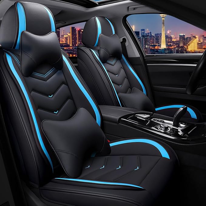 CTDS Car Seat Covers for Toyota Corolla 2000-2026, Stylish Sport Seat Cover, Premium Nappa Leather Car Seat Cover. Automobile Seat Covers Sets.(Luxury 2 Seats/Black Blue)