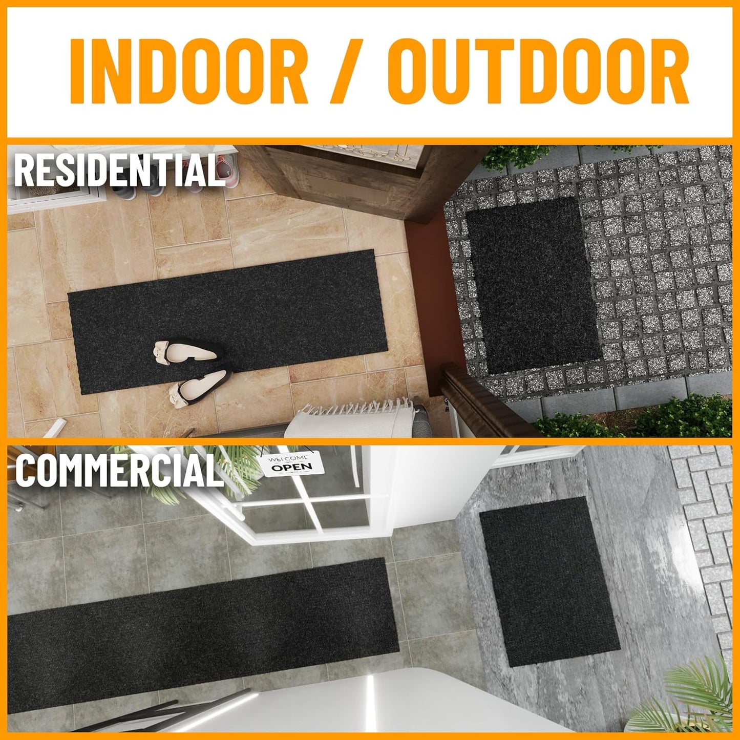 Ottomanson 2'7" x 34' Hallway Runner with Scraper Pile - Extra Durable Non-Slip Rug Mat for Indoor & Outdoor Use - Ideal for Kitchen, Entryway & Garage - High-Traffic Carpet, Black