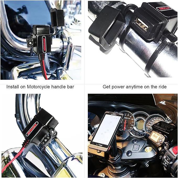 MOTOPOWER MP0609AA 3.1Amp Motorcycle USB Port Kit SAE to USB Adapter Cable with SAE Cap